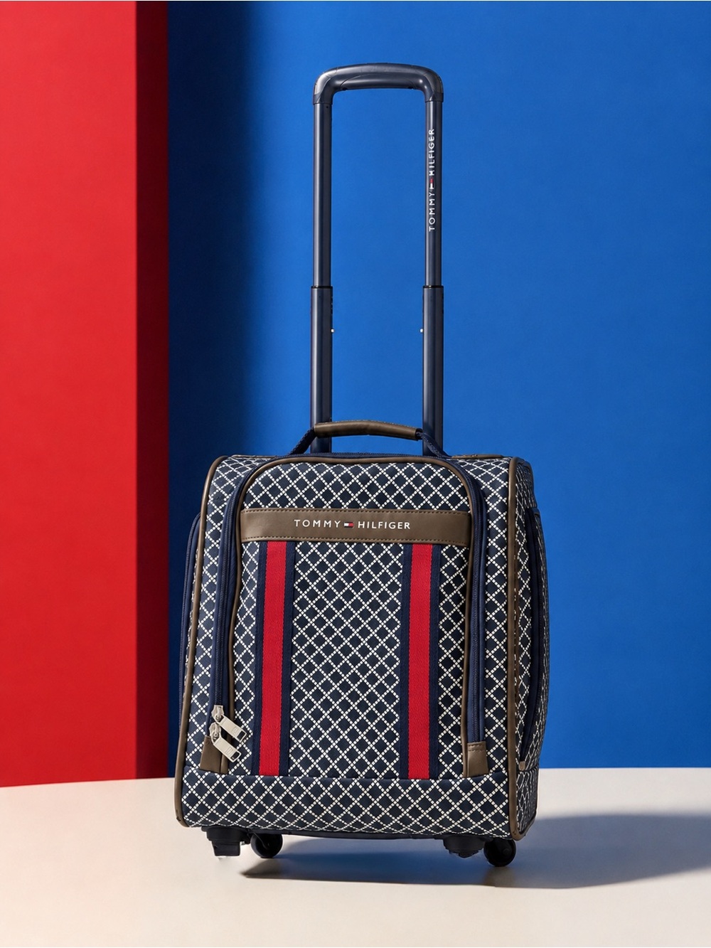 Tommy Hilfiger Red Navy Blue Classic Striped Carry-On Luggage Suitcase